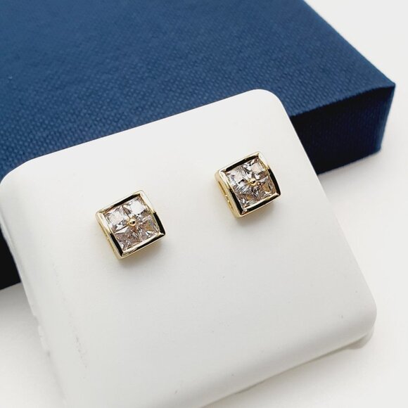 14K Gold Plated Cubic Zircon Earrings, INUS1BR037 - Picture 2 of 8